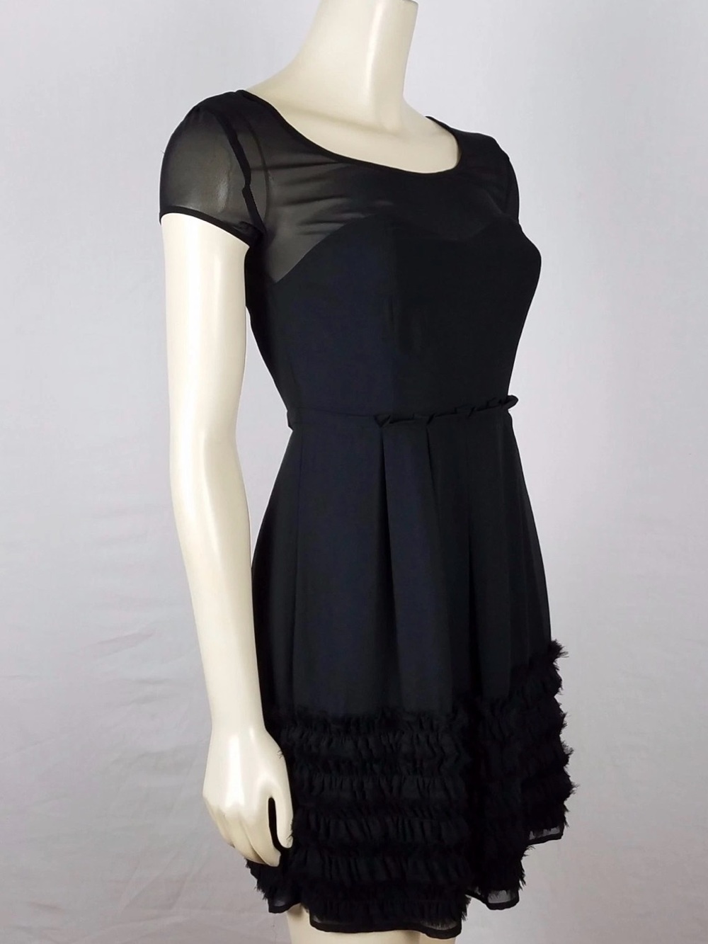 LC Lauren Conrad Black Sheer-Yoke Short Sleeve Mini Dress